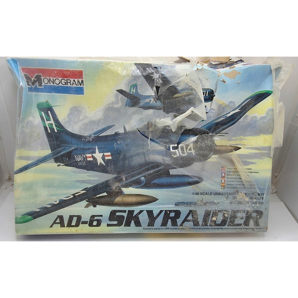 Monogram AD-6 Skyraider 1/48 Scale Plastic Model Kit 5429 Vintage Navy Plane